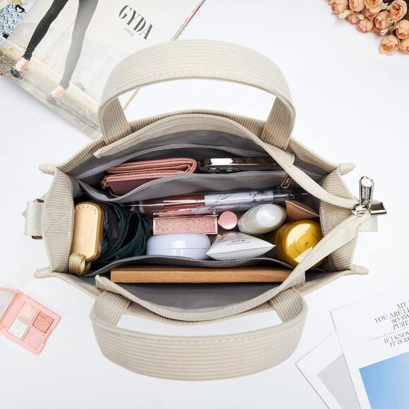 KALIDI Tote Bag for Women Corduroy Crossbody Bag Casual Zipper Tote Fashion Shou - Picture 4 of 9